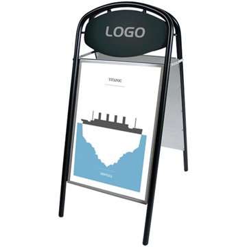 Expo Ellipse Kundenstopper mit Logoplatte - 50x70 cm - Schwarz