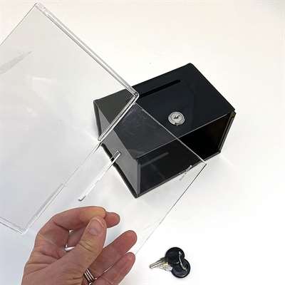 Tipbox Trinkgeld Box, schwarz, mit A6-Acrylhalter für Info