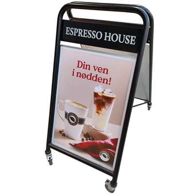 Expo Sign Lux Kundenstopper mit Rädern und Logoplatte – 50 x 70 cm – Schwarz