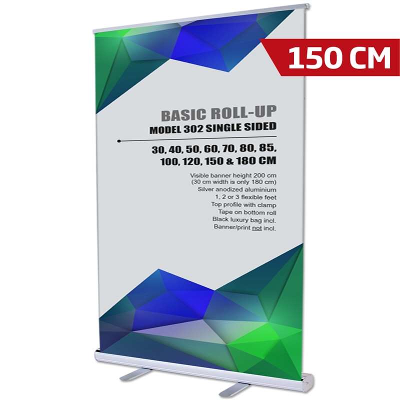 Basic Roll-up einseitig – 150x200 cm – silber – mit Banner und Aufdruck
