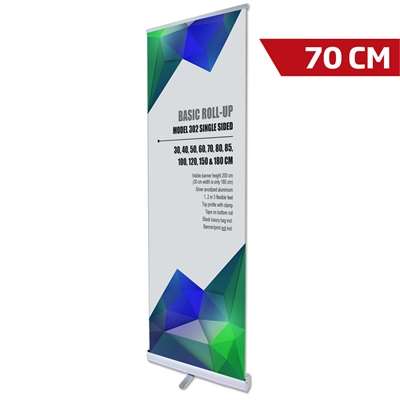 Basic Roll-up einseitig – 70x200 cm – silber – mit Banner und Aufdruck