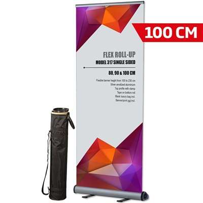 Flex Roll-up einseitig – 100x230 cm – Aluminium – mit Banner und Aufdruck