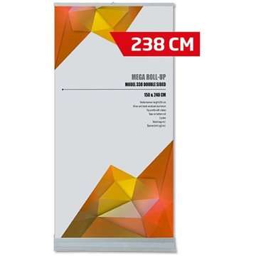 Mega Roll-up doppelseitig – 240x250 cm – silber – mit Banner und Aufdruck
