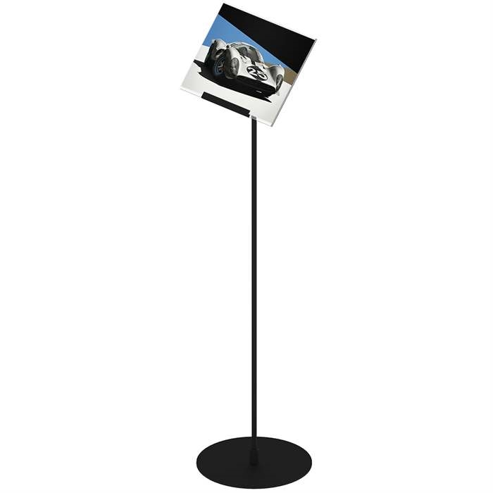 Design Stand. Bodenschild mit 50 Grad Winkelhalter, horizontaler A4-Acrylhalter, schwarz