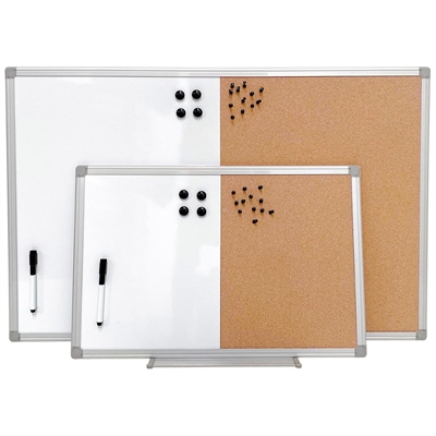 Whiteboard- und Kork-Kombitafel-Set, inkl. schwarzer Magnetmarker, 4 x schwarze 20-mm-Magnete, 12 schwarze Nadeln und Montagesatz