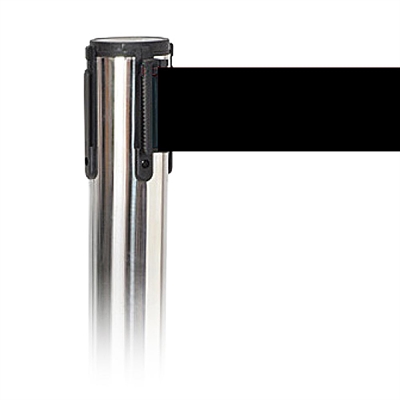 Silberner Absperrpfosten – 1 Ständer mit 3 Metern schwarzem Band