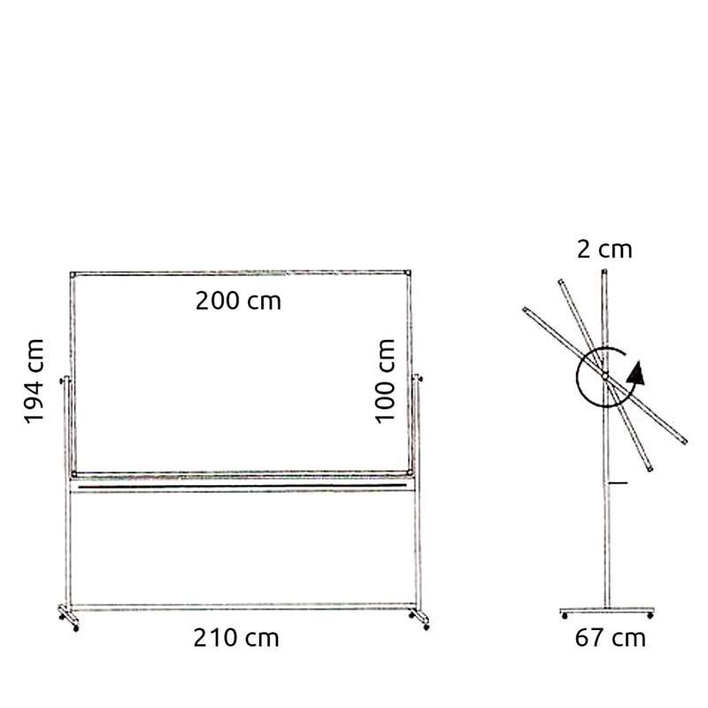 Schwenkbare Whiteboard-Tafel für intensiven Gebrauch auf mobilem Stativ - 8 Größen - 100x200 cm
