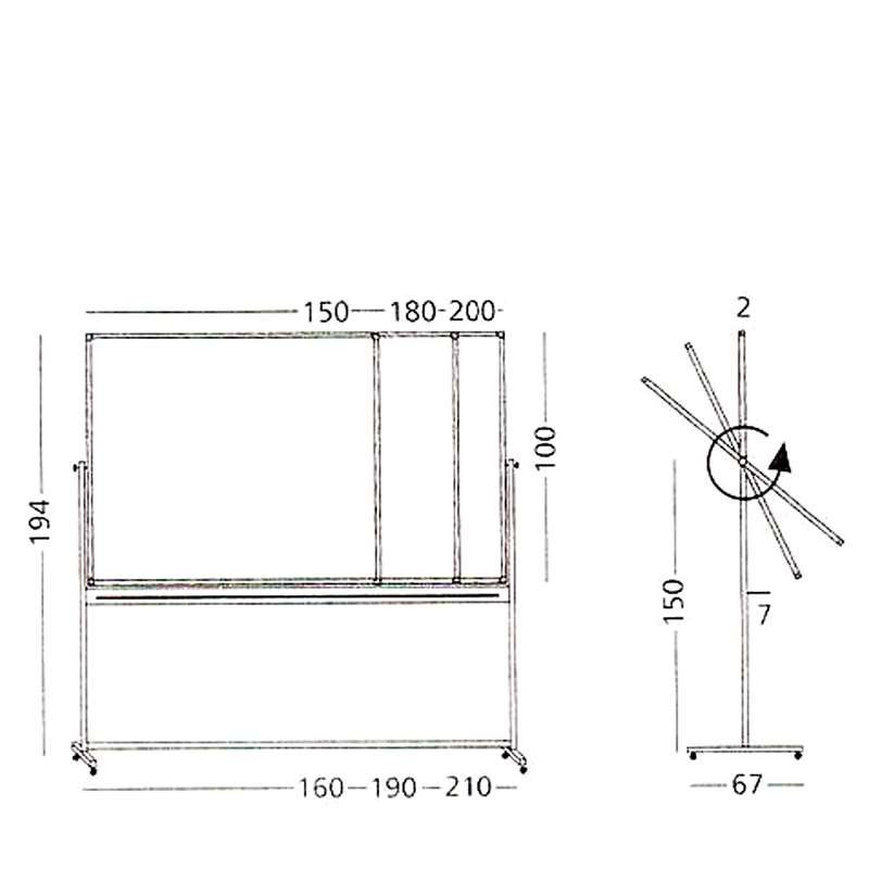 Schwenktafel, Whiteboard für intensiven Gebrauch auf mobilem Stativ - 8 Größen - 100x150 cm