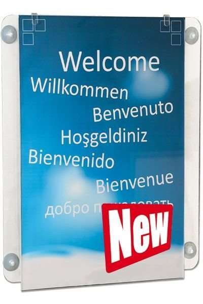 Acrylrahmen mit Saugnapf für Fenster doppelseitig horizontal - A4