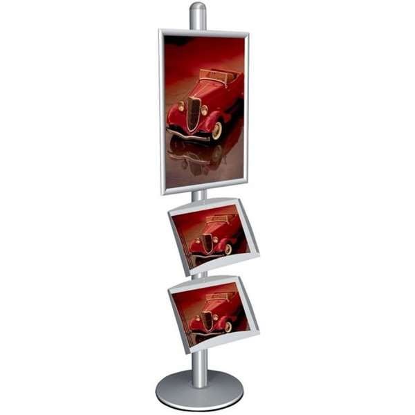 Multi Stand 3 Infoständer - einseitig mit 2 Stahlregalen 25mm, 1 x 50 x 70 cm
