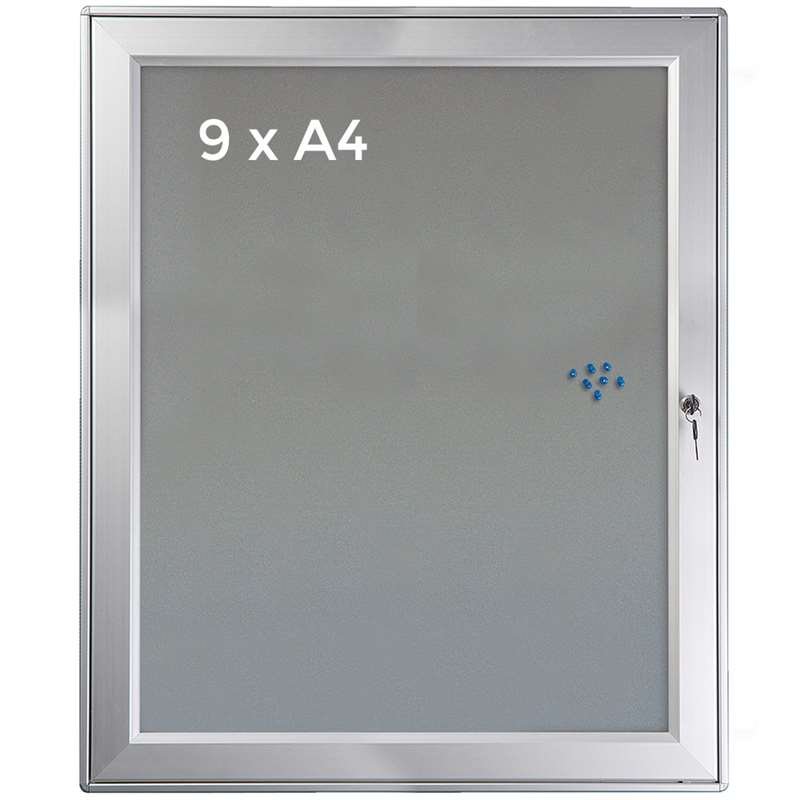 H&auml;ngeschrank/Infobox mit Schloss und Filzr&uuml;ckplatte, silber - 9xA4