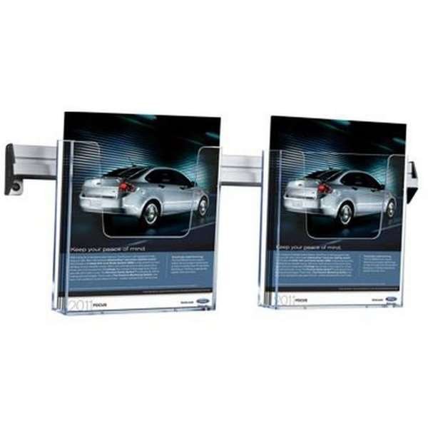 Prospekthalter f&uuml;r die Wand, Aluminiumschiene mit 2 Stk. A5-Acrylhalter