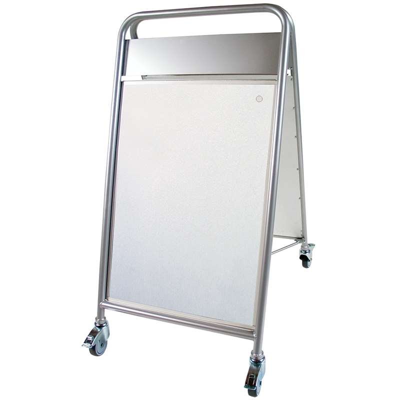 Expo Sign Lux Kundenstopper mit Logo schild und Rädern - Silber - 50 x 70 cm