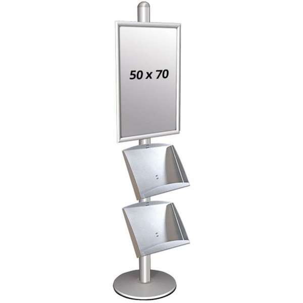 Multi Stand 3 Infoständer - einseitig mit 2 Stahlregalen 25mm, 1 x 50 x 70 cm