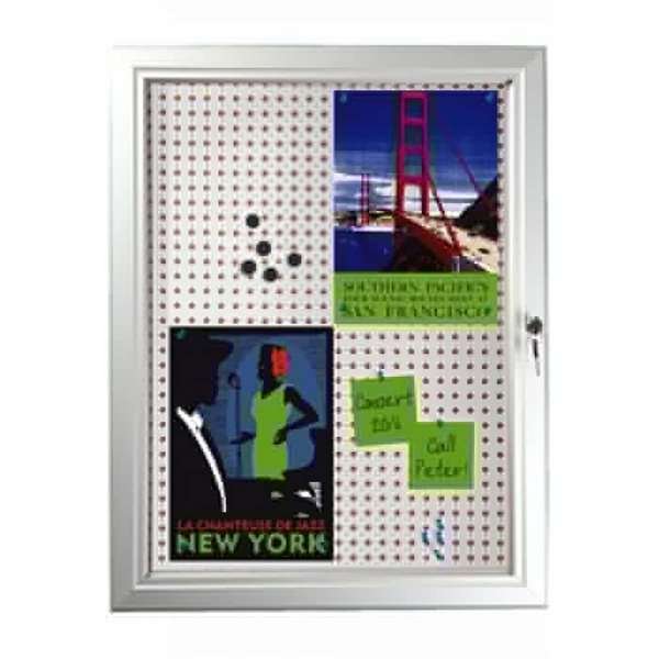 Kombi-Hängeschrank/Infobox mit Schloss und Stahl-/Korkrückwand, silber - 4xA4