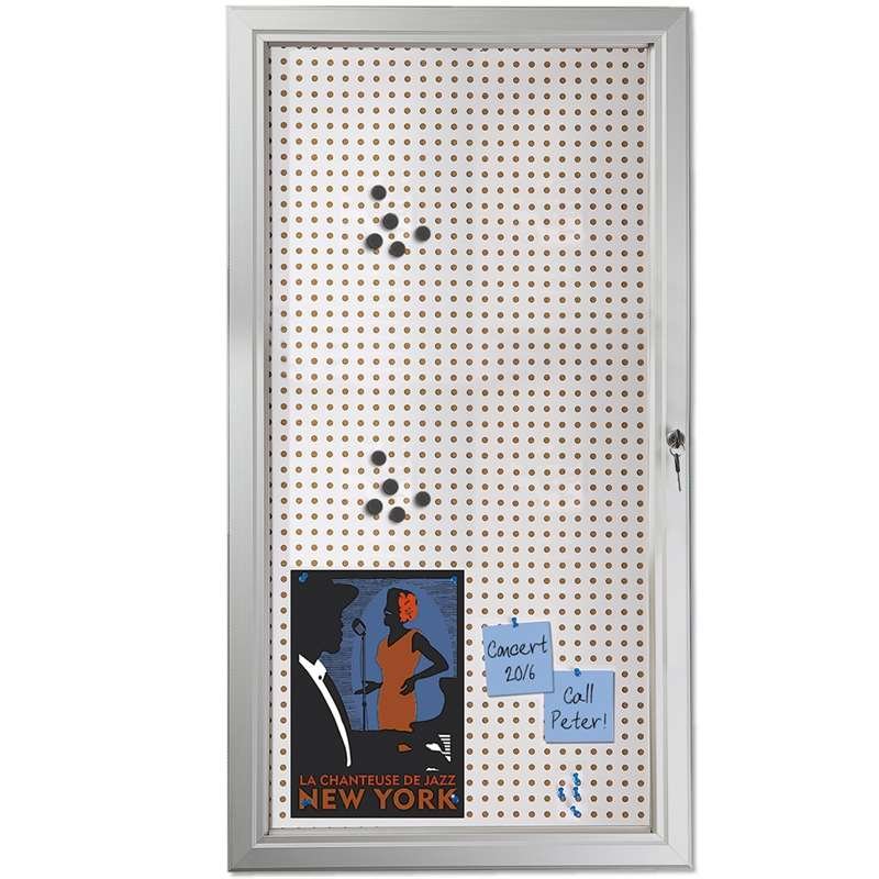 Kombi-H&auml;ngeschrank/Infobox mit Schloss und Stahl-/Korkr&uuml;ckwand, silber - 6xA4