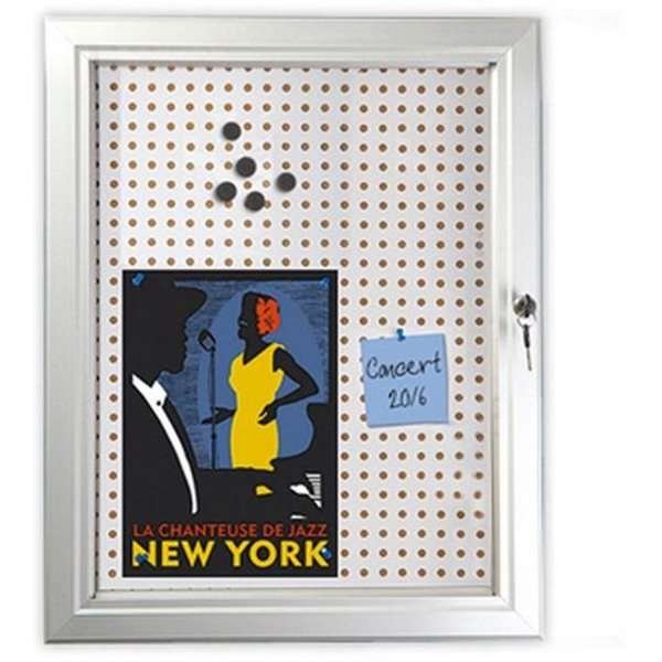 Kombi-Hängeschrank/Infobox mit Schloss und Stahl-/Korkrückwand, silber - 4xA4