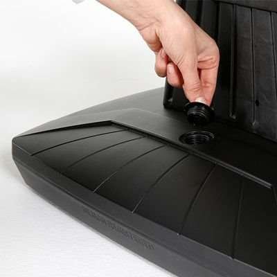 Kunststoffschild mit Fuß - schwarzer Wassertank - silberne Oberseite