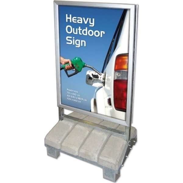 Schwerer Outdoor Kundenstopper mit Betonfuß, silver - 100x140 cm