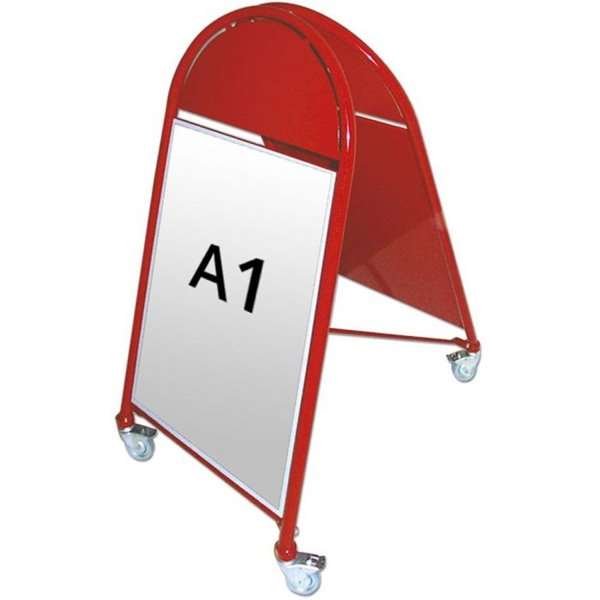 New Gotik Lux Kundenstopper mit Logo schild und Rad - A1 - rot