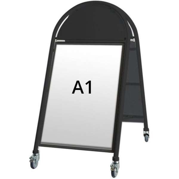New Gotik Lux Kundenstopper mit Logo schild und Rad - A1 - schwarz