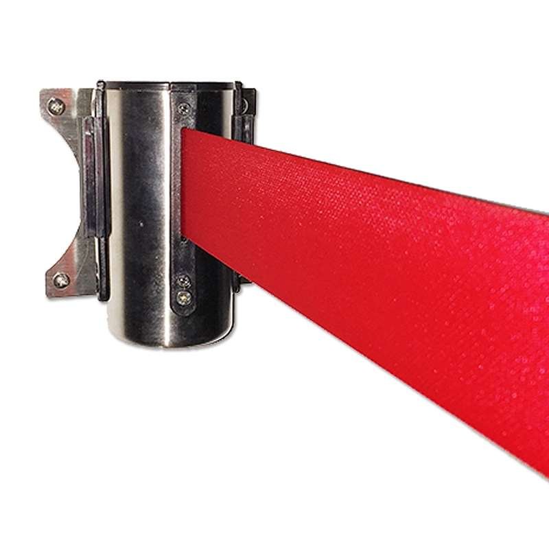 Crowd Barrier Absperrung, Wandspender, Edelstahl mit 3 Meter langem rotem Gürtel