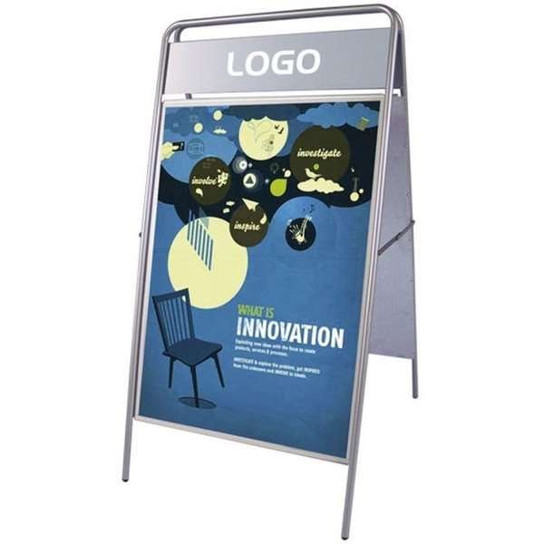 Expo Sign Kundenstopper mit Logo schild - 50x70 cm - Silber