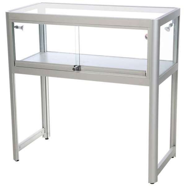 Vitrine - Showcase Desk Duo Glasvitrine mit LED-Licht und Schloss - Silber