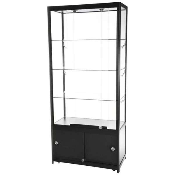 Vitrine - Showcase Tower Duo Glasvitrine mit Unterschrank, LED-Licht und Schloss - Schwarz