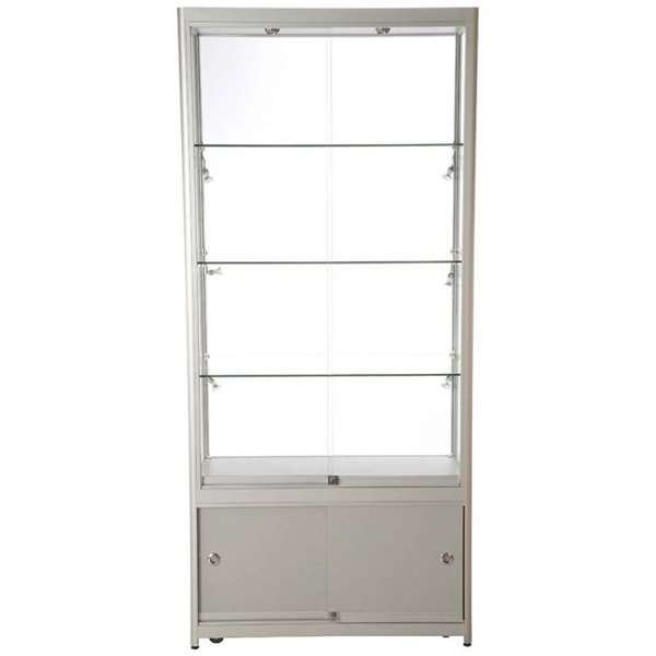 Vitrine - Showcase Tower Duo Glasvitrine mit Unterschrank, LED-Licht und Schloss - Silber