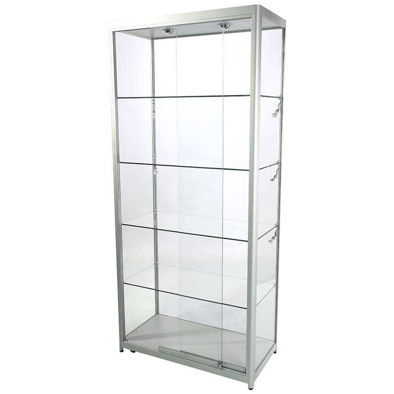 Vitrine - Showcase Tower Duo Glasvitrine mit LED-Licht und Schloss - Silber