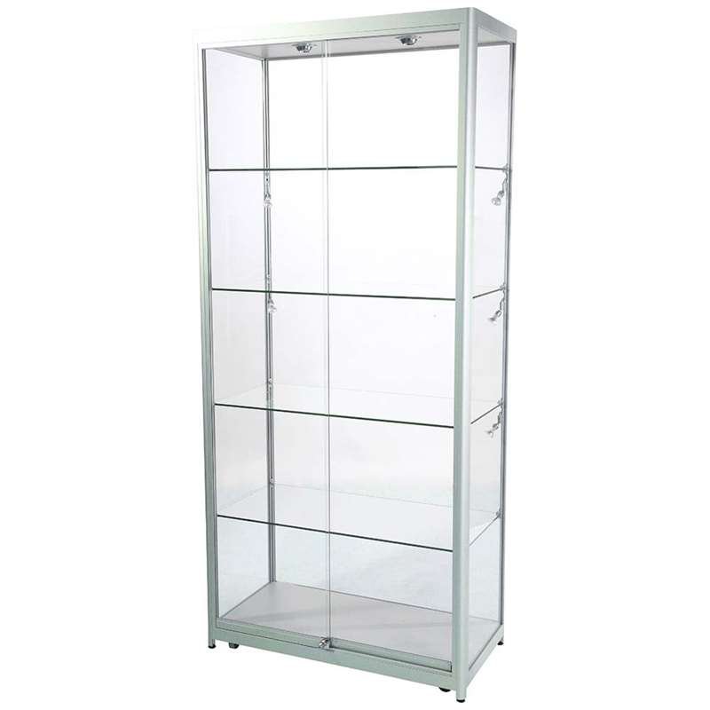 Vitrine - Showcase Tower Duo Glasvitrine mit LED-Licht und Schloss - Silber