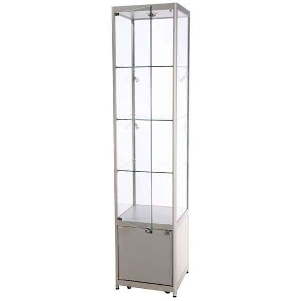 Vitrine - Showcase Tower Solo Glasvitrine mit Unterschrank - Silber