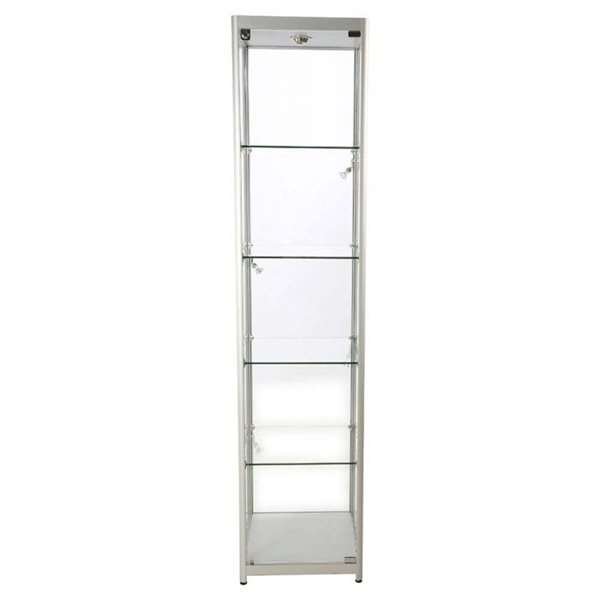 Vitrine - Showcase Tower Solo Glasvitrine mit LED-Licht und Schloss - Silber
