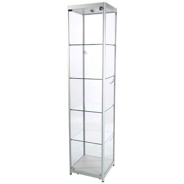 Vitrine - Showcase Tower Solo Glasvitrine mit LED-Licht und Schloss - Silber