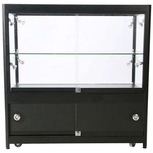 Vitrine - Showcase Counter Duo Glasvitrine mit Unterschrank, LED-Licht und Schloss - Schwarz