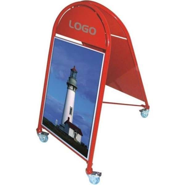 New Gotik Lux Kundenstopper mit Logo schild und Rad - A1 - rot