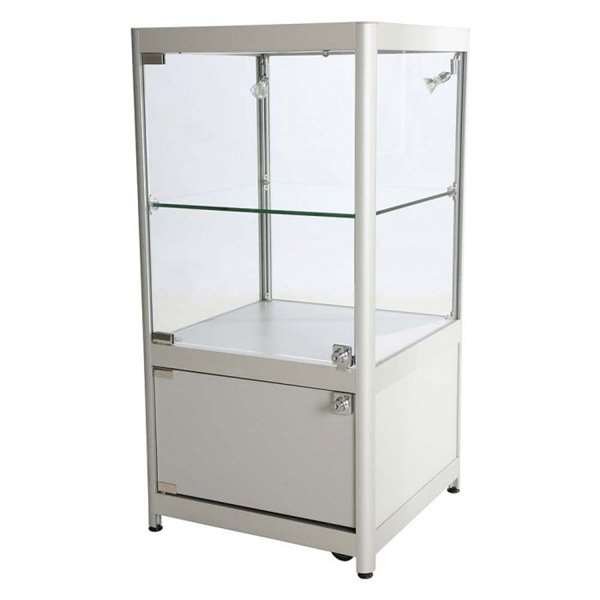 Vitrine - Showcase Counter Solo Glasvitrine mit Unterschrank, LED-Licht und Schloss - Silber
