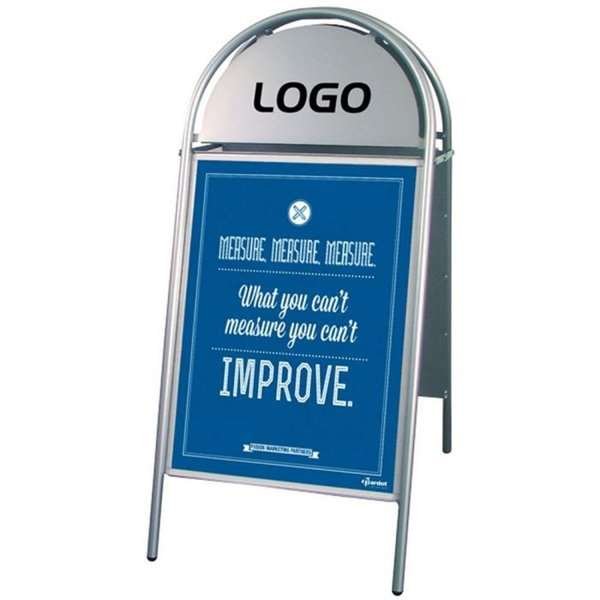 Expo Gotik Kundenstopper mit Logo schild - 70x100 cm - Silber