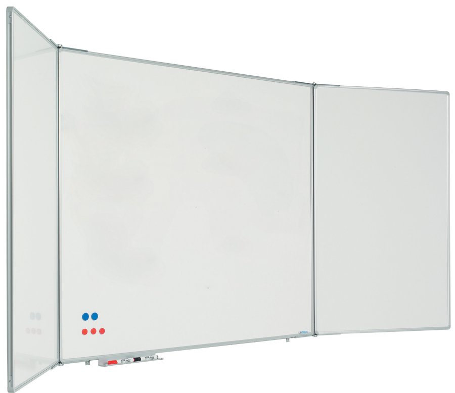 Whiteboard mit 2 Türen (5 Seiten), abschließbar - 120x200 cm (120x400 cm) - ohne Schließbeschläge