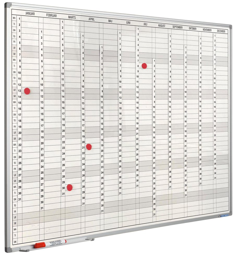 Planungstafel mit Jahreskalender, inkl. Datumsstreifen, 60 x 90 cm