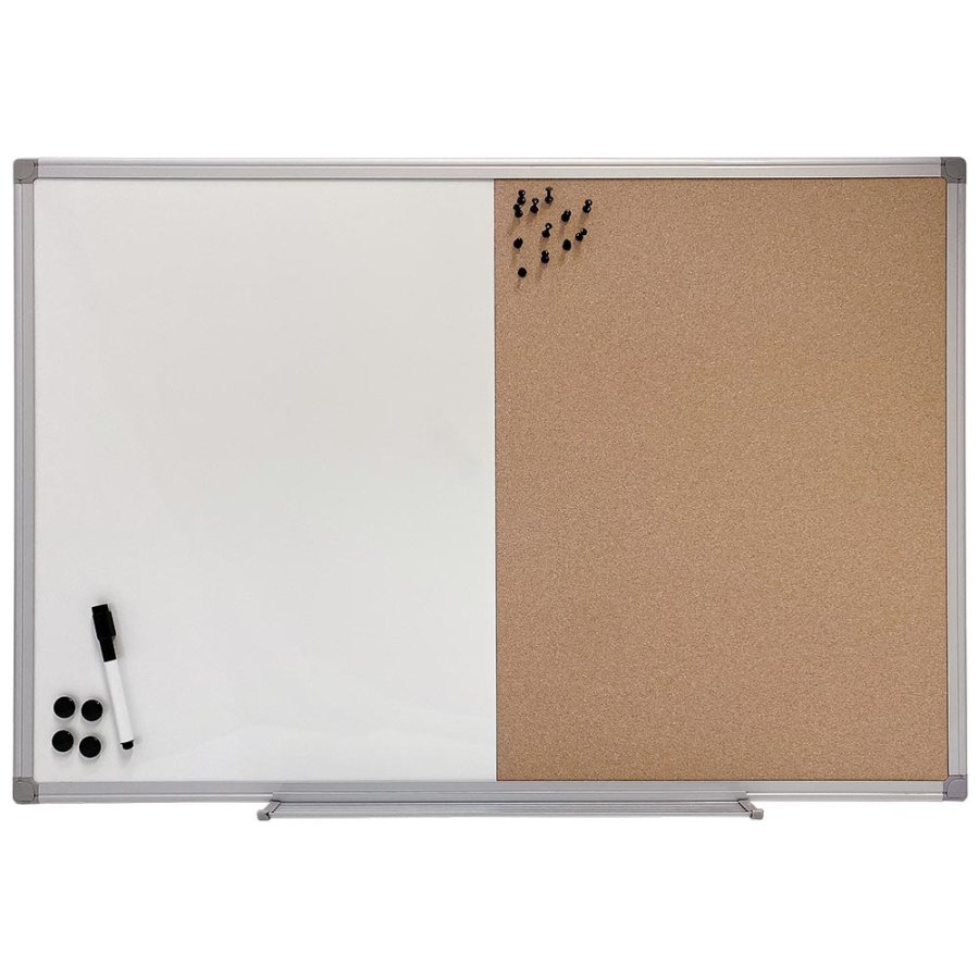 Whiteboard, Kork und Kreide kombitafel mit Wochenplan, inkl. schwarzem Magnetmarker, Magnete, Pinnnadel und Kreide, 90 x 60 cm