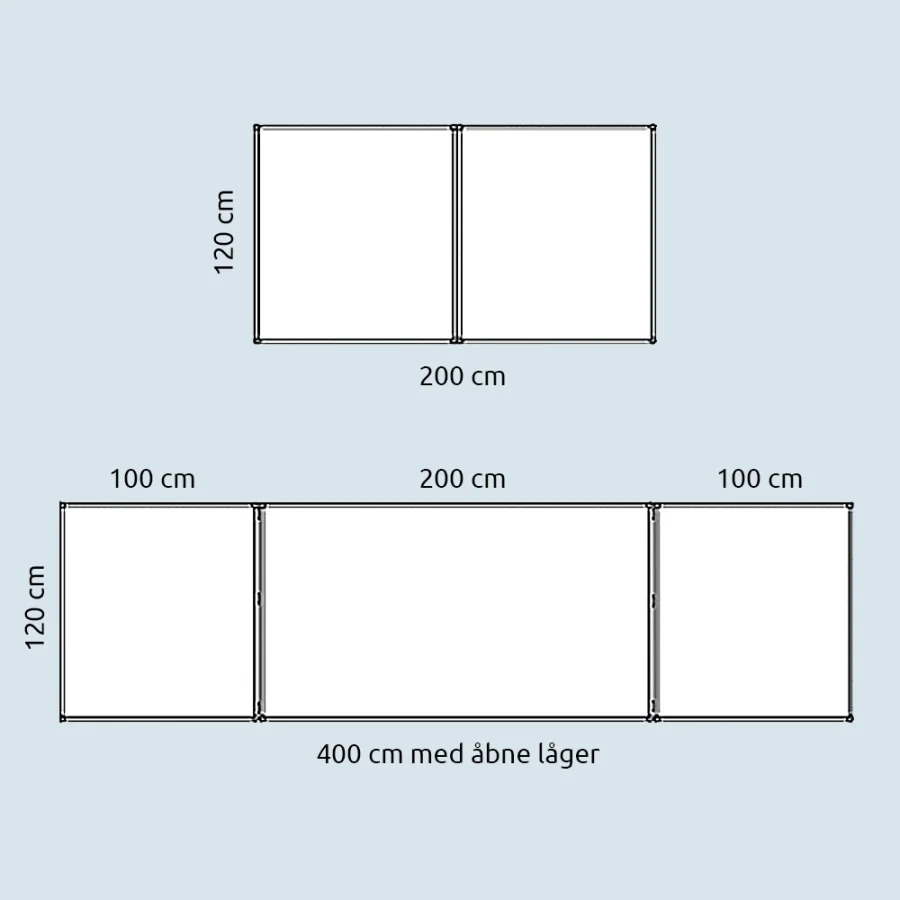 Whiteboard mit 2 Türen (5 Seiten), abschließbar - 120x150 cm (120x300 cm) - ohne Schließbeschlag