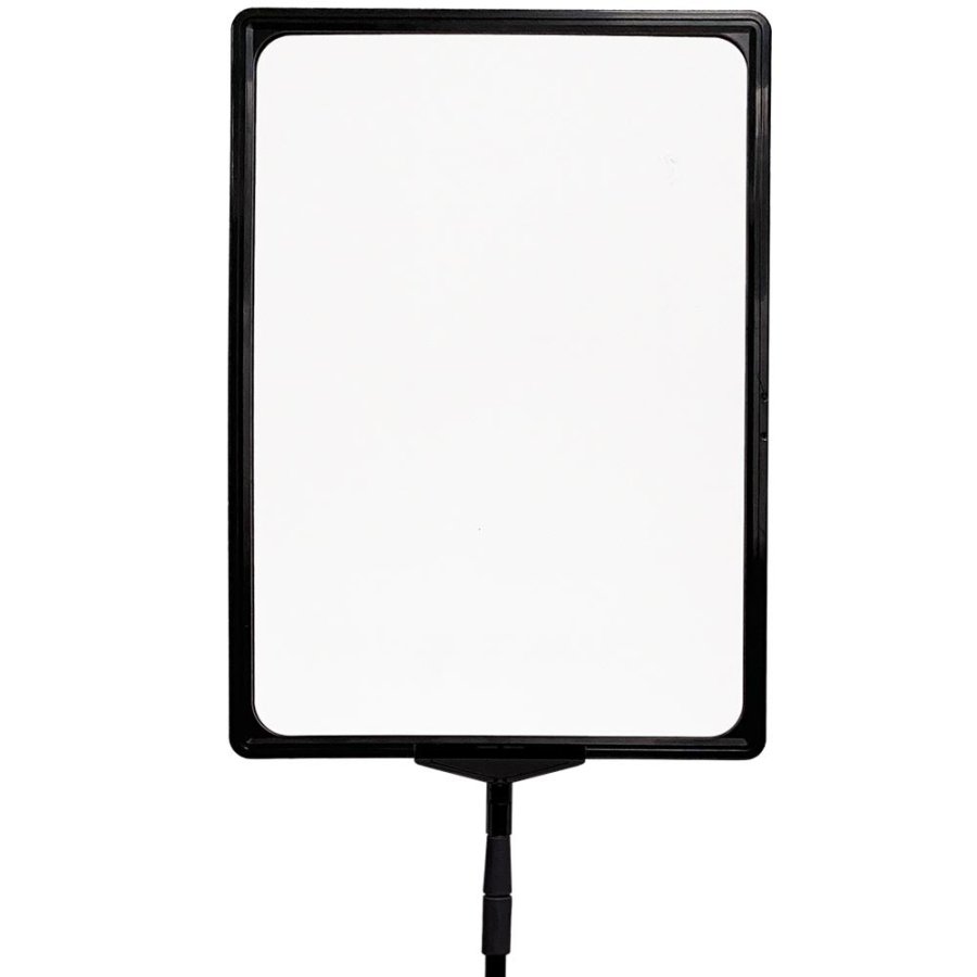 Preisrahmenset, schwarzer Stahlfu&szlig; und Aluminiumstange, schwarzer A3-Rahmen (29,7 x 42 cm). H&ouml;he 84 - 103 cm, Breite 30,5 cm, Fu&szlig; 16 x 21 cm