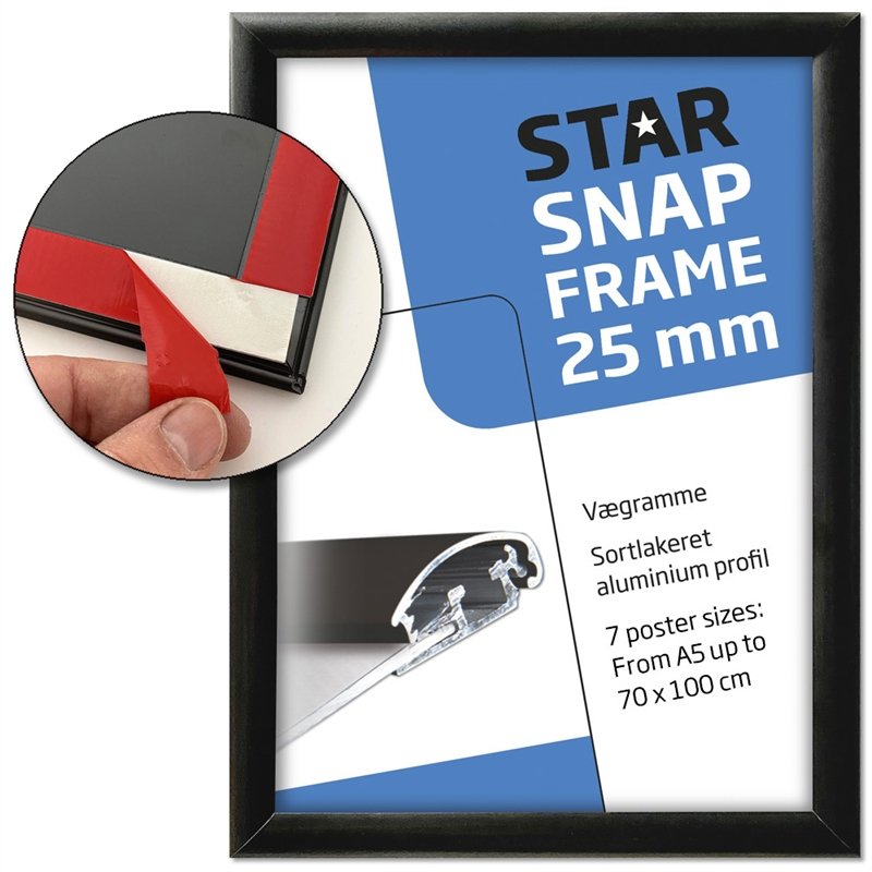 Klapprahmen Fast-Fix (mit rückseitig montiertem Klebeband, Alu/Schwarz RAL 9005, 25mm, A5