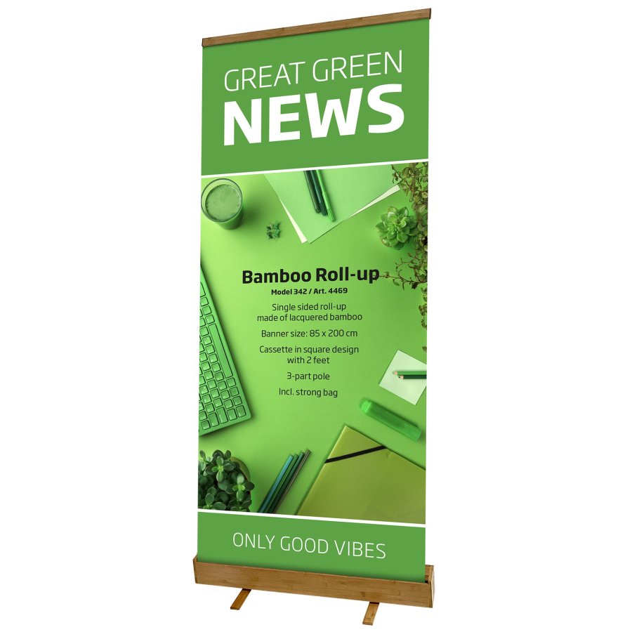 Bambus Roll-up 85x200cm mit Druck und Tasche - Einseitiges Banner