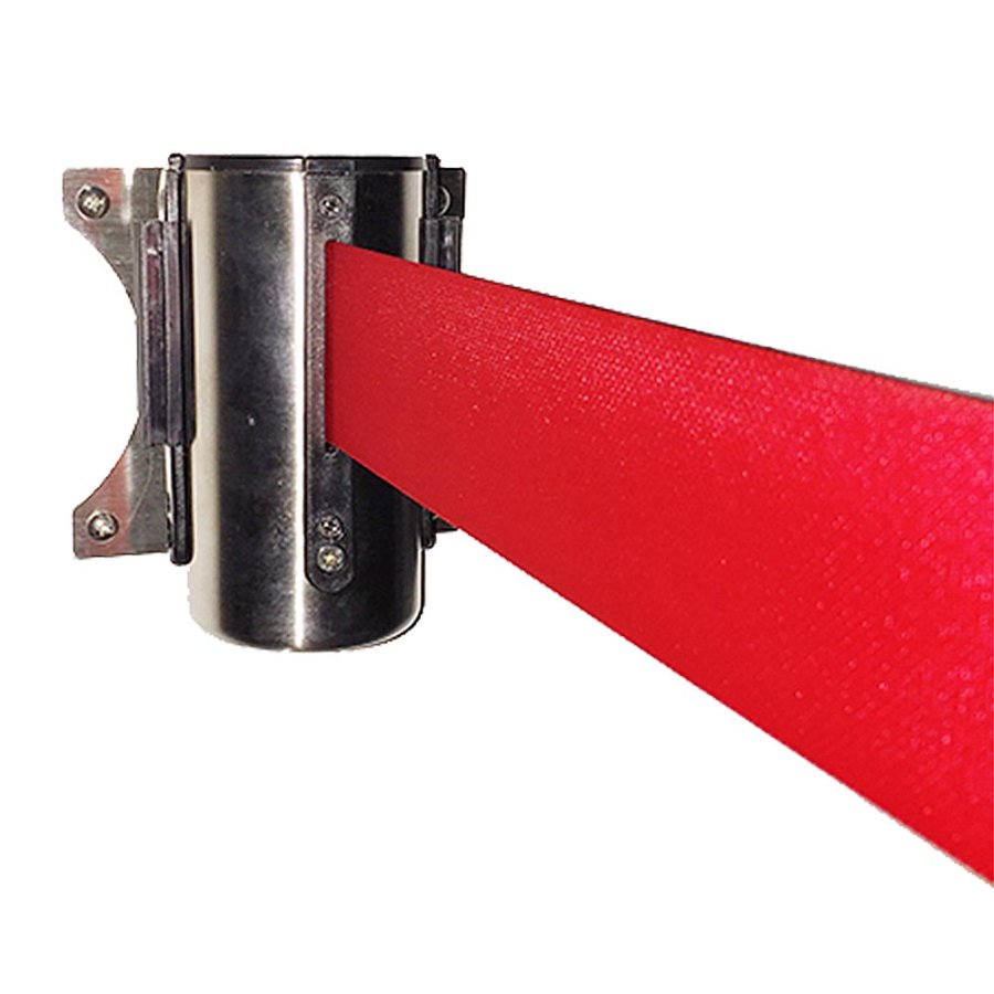 Crowd Barrier Absperrung, Wandspender, Edelstahl mit 3 Meter langem rotem Gürtel