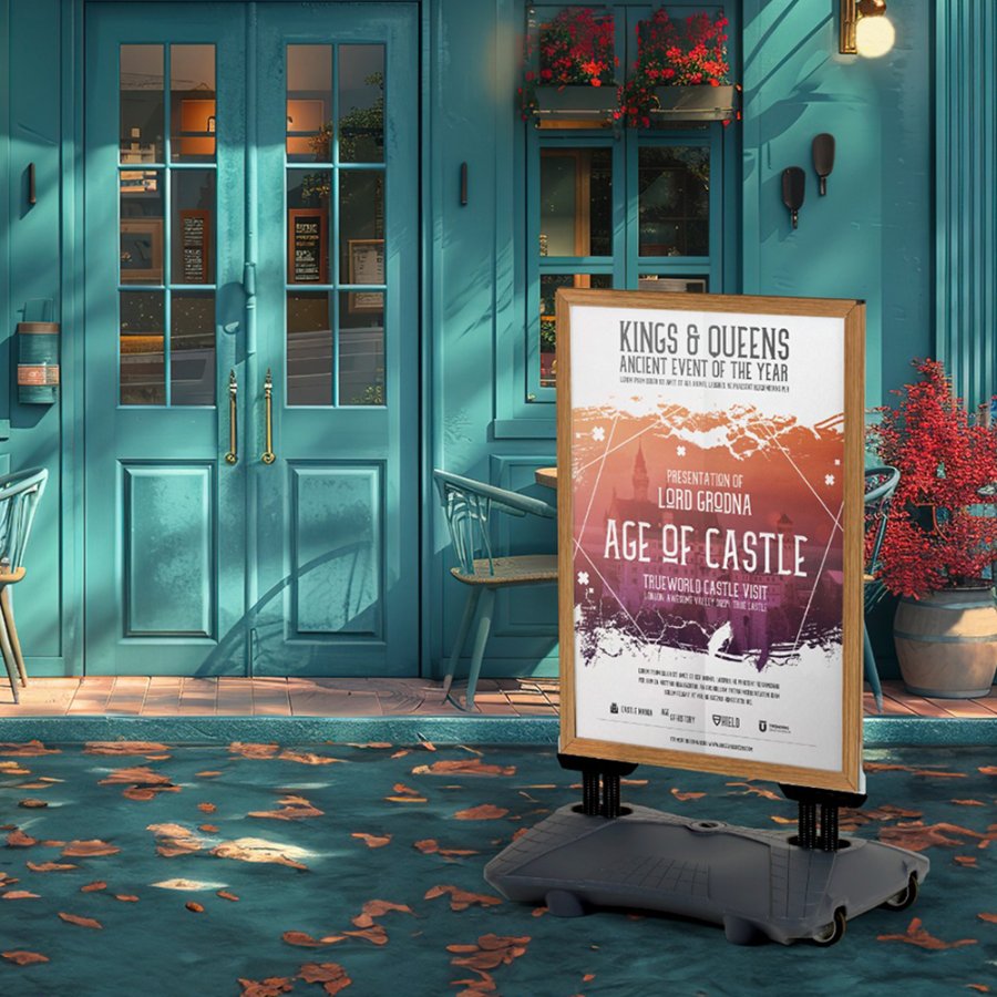 Stilvolles Wind-Pro Wasserbasis Gehwegschild in Grau/Hellholz - A1 Gr&ouml;&szlig;e