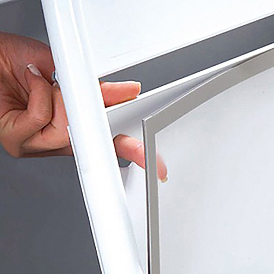 Kundenstopper mit Logoplatte und Rollen, New Gotik Lux, A1, Wei&szlig;