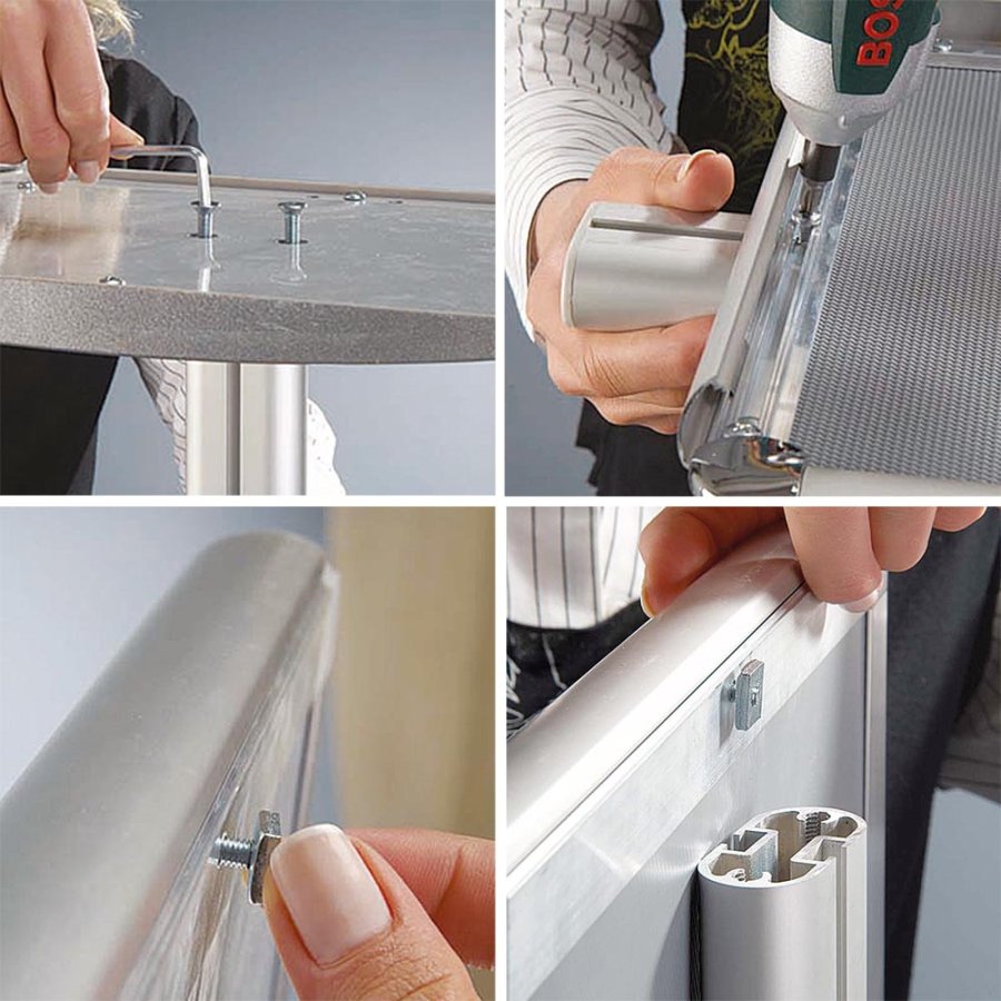 Handdesinfektionsst&auml;nder mit Ablage und A3-Klapprahmen